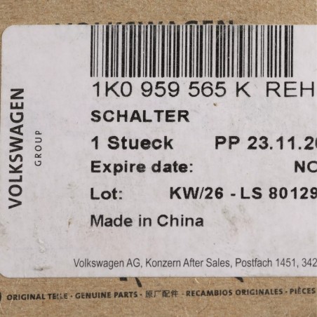 Interrupteur pour rétroviseur extérieur électrique, réglable et chauffant - Original VW Interrupteur pour rétroviseur extérieur électrique, réglable et chauffant - Original VW