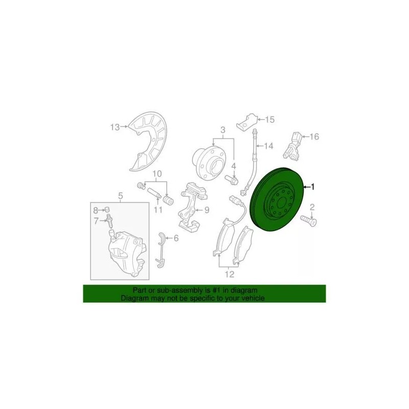 Disque de frein avant d'origine Audi 2010-2016 A3 A3 Quattro TDI Base 5Q0-615-301-H