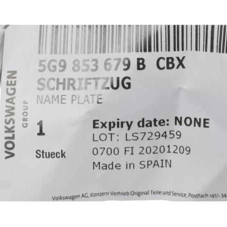 Plaque signalétique OEM 2017-2019 Volkswagen Alltrack NEUF 5G9-853-679-B-CBX Plaque signalétique OEM 2017-2019 Volkswagen Alltrack NEUF 5G9-853-679-B-CBX