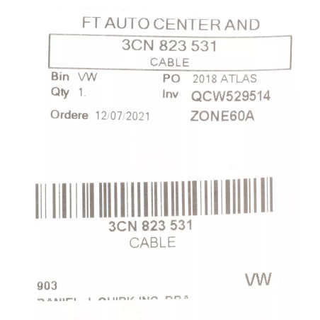 Câble de déverrouillage du capot OEM 2018-2020 Volkswagen Atlas NEUF 3CN-823-531 Câble de déverrouillage du capot OEM 2018-2020 Volkswagen Atlas NEUF 3CN-823-531