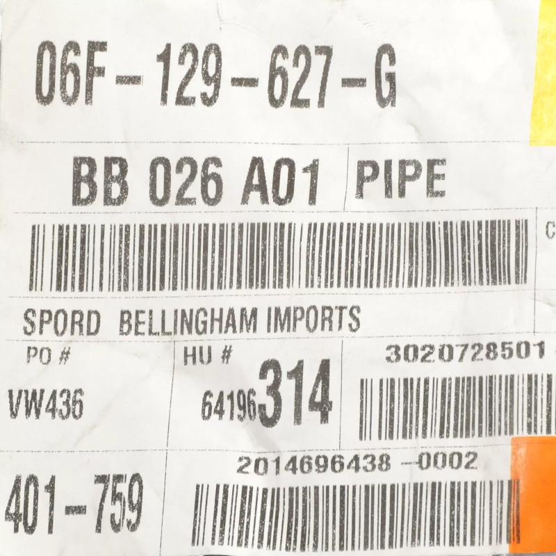 Durite d'admission d'air moteur OEM 06-08 Volkswagen GTI Jetta Passat NEUF 06F-129-627-G