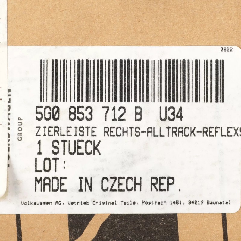 Garniture de Pare-Chocs Inférieur Volkswagen SportWagen 2016-2017 NEUF 5G0-853-712-B-U34