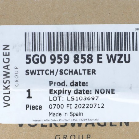 Nouveau commutateur de fenêtre de porte gauche OEM Volkswagen Golf R 2018-2019 5G0-959-858-E-WZU Nouveau commutateur de fenêtre de porte gauche OEM Volkswagen Golf R 2018-2019 5G0-959-858-E-WZU