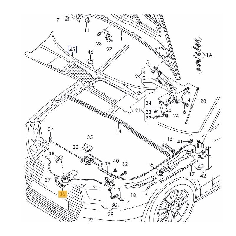 Câble de déverrouillage capot Audi A4 B9