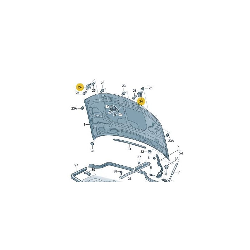 Support de fixation de barre de verrouillage de capot Audi A8 2004-2010