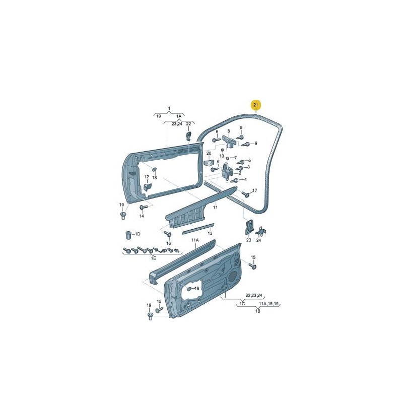 Joint en caoutchouc intérieur de porte avant Audi A3 5 portes 2004-2013 noir