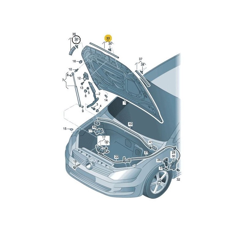 Joint d'étanchéité central capot VW Golf VII Polo Audi A1 Seat Ibiza