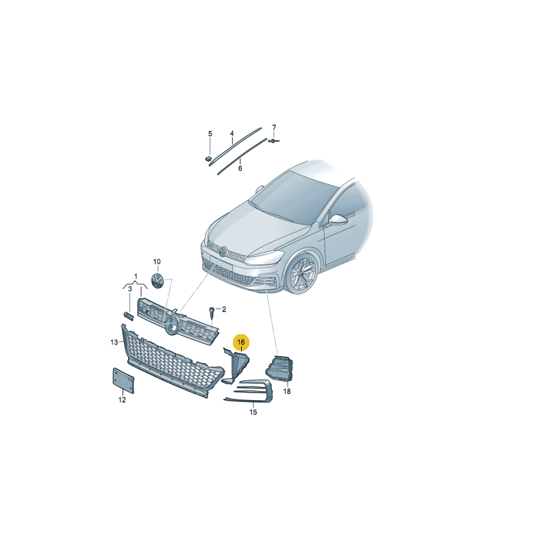 Élément fermé de pare-chocs avant VW Golf VII FL GTI GTD 2017-2020