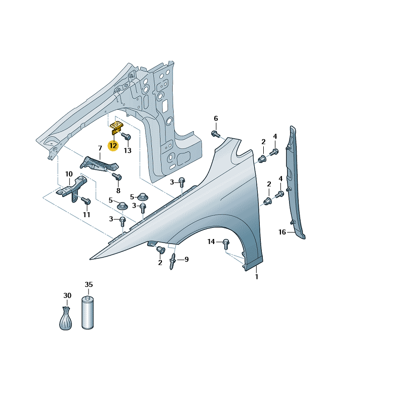 Support de fixation d'aile avant VW Golf VIII 2020-