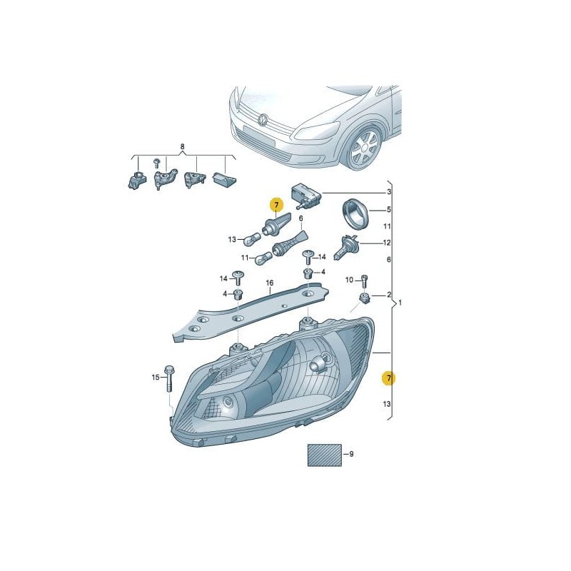 Support d'ampoule de clignotant de phare VW Caddy 2011-2015