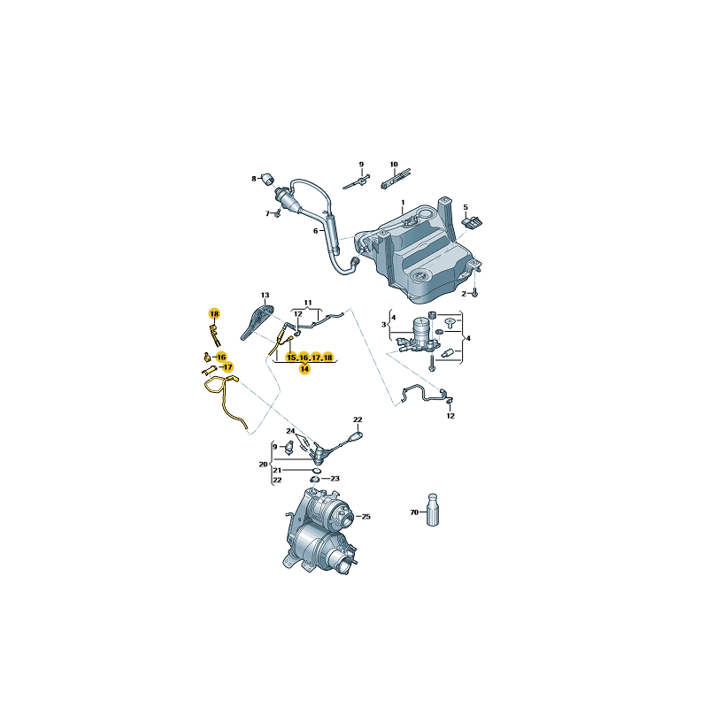 Ligne de dosage pour injecteur d'agent réducteur VW Passat B8