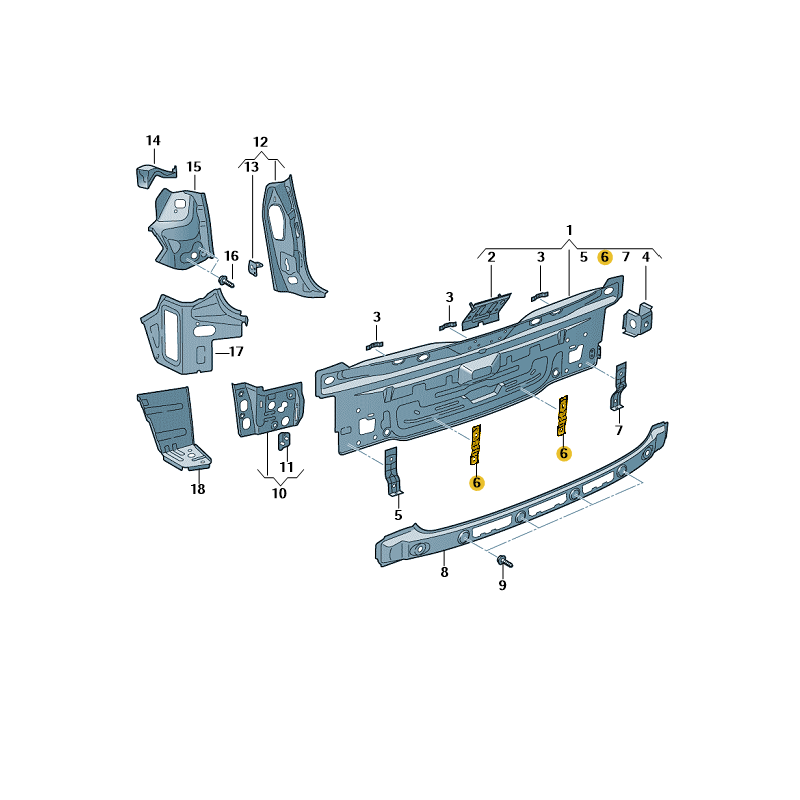 Support central de barre de pare-chocs arrière VW T-Roc 2018-