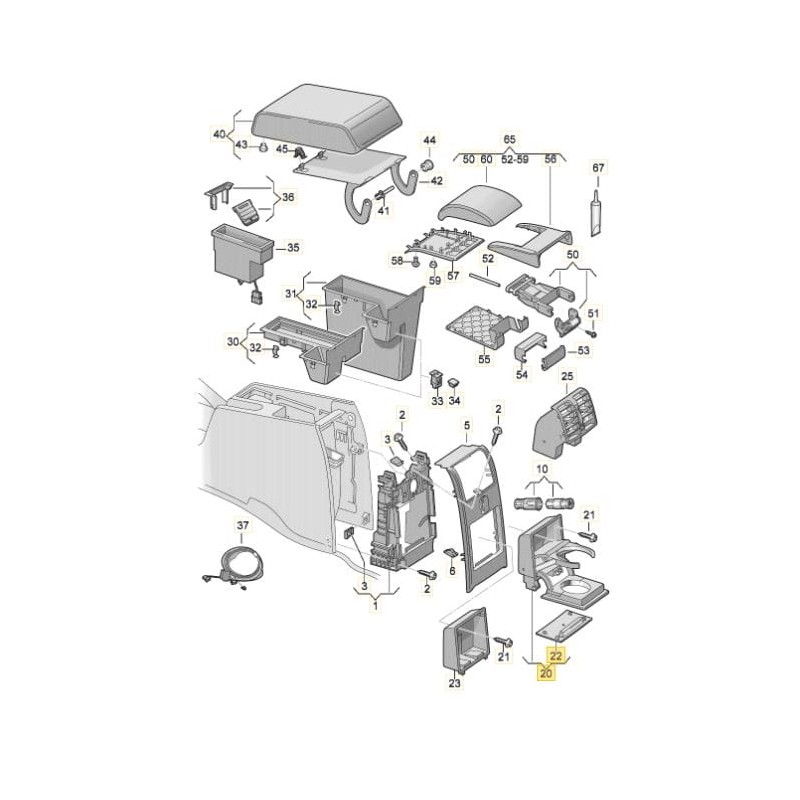 Porte-gobelet rabattable console centrale arrière VW Caddy Touran