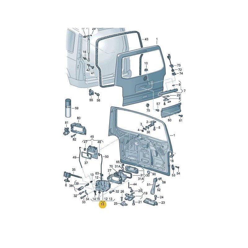 Mécanisme de verrouillage du coffre arrière VW T5 2004-2010