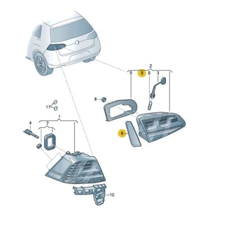 Enjoliveur de feu arrière LED VW Golf VII E-Golf Hatchback