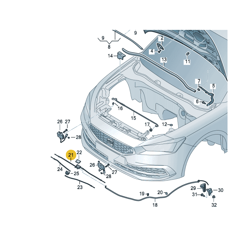 Câble d'ouverture capot avant Seat Leon IV | Cupra 2020-