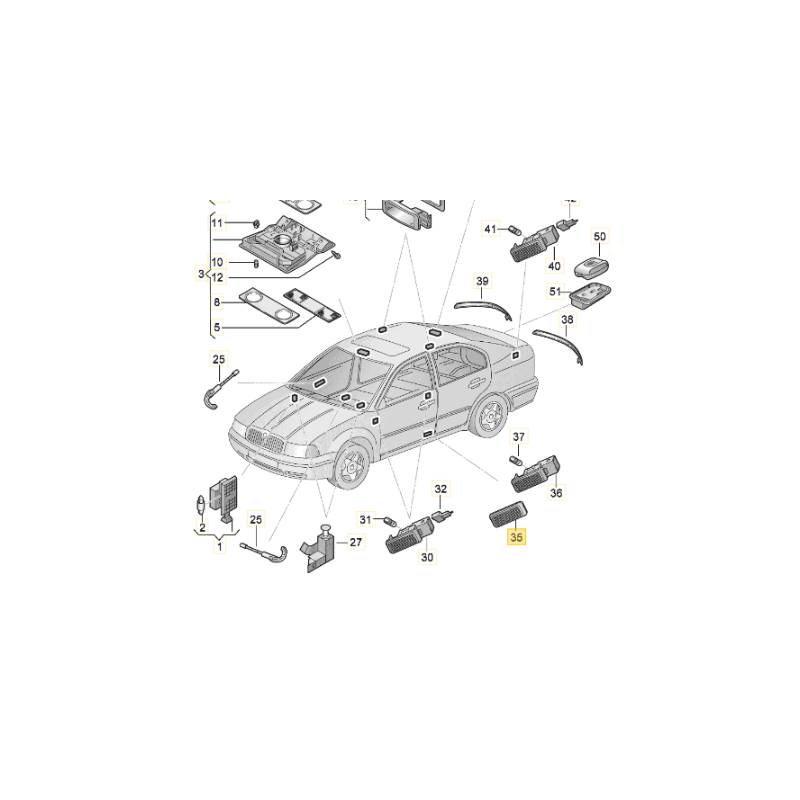 Réflecteur rouge d'avertissement porte avant Skoda Octavia III Fabia Yeti Karoq Kodiaq Enyag