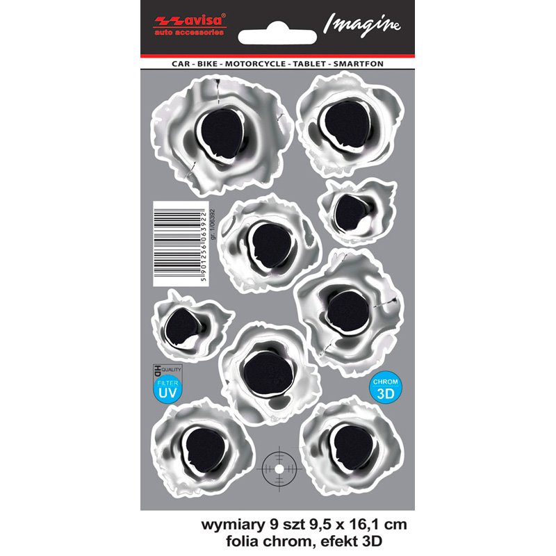 Autocollant AutoTattoo Shotgun Traces 3D Chrome - 9,5 x 16,1 cm