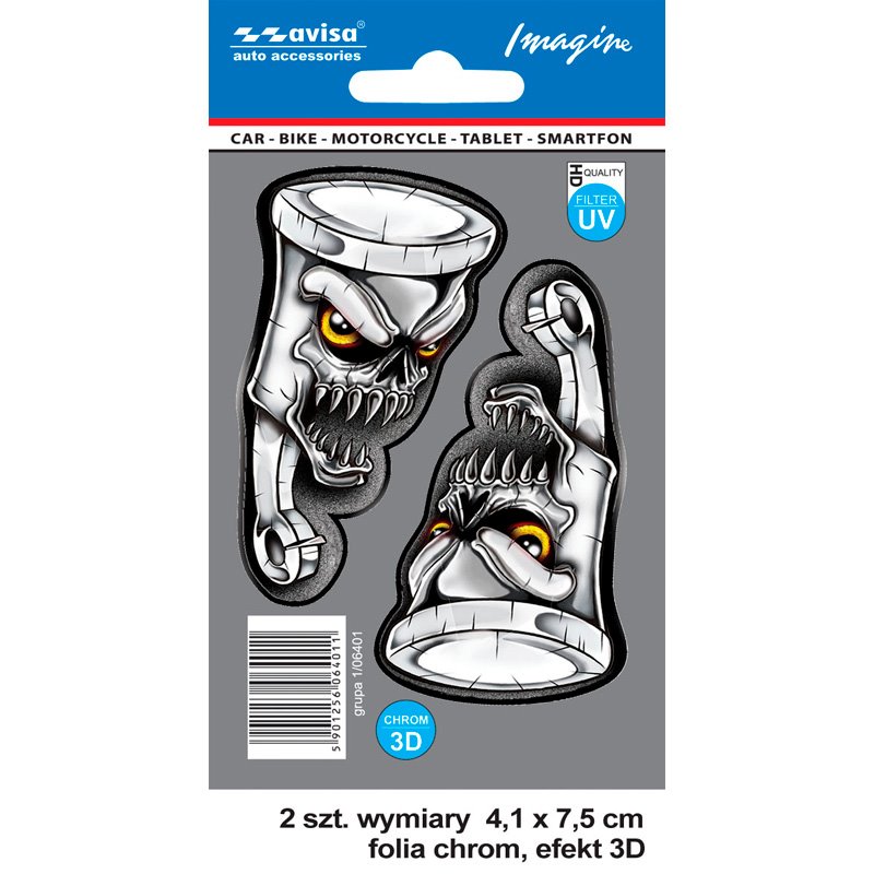 Autocollant AutoTattoo Angry Valves 3D Chrome - 4,1 x 7,5 cm