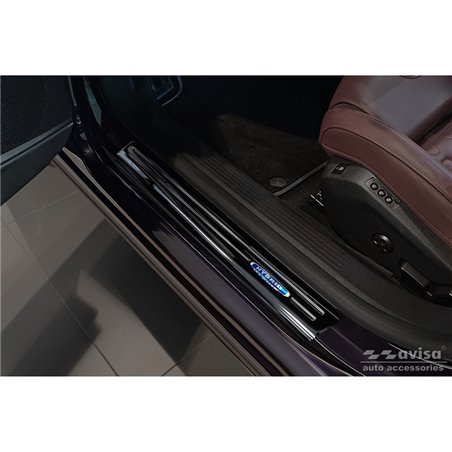 Seuils de portes inoxydable noir sur mesure pour Peugeot 508 II Sedan 2019- 'Hybrid' - 4-pièces