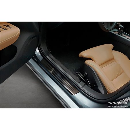 Seuils de portes inoxydable noir sur mesure pour Volvo S60 III & V60 II 2018- - 'Lines' - 4-pièces