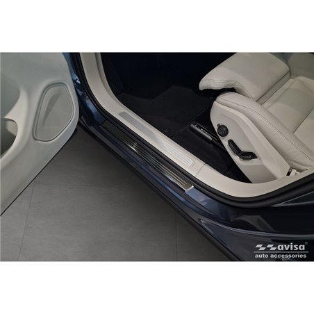 Seuils de portes inoxydable noir sur mesure pour Volvo XC60 II 2017-2021 & FL 2021- incl. R-Design - 'Lines' - 4-pièces