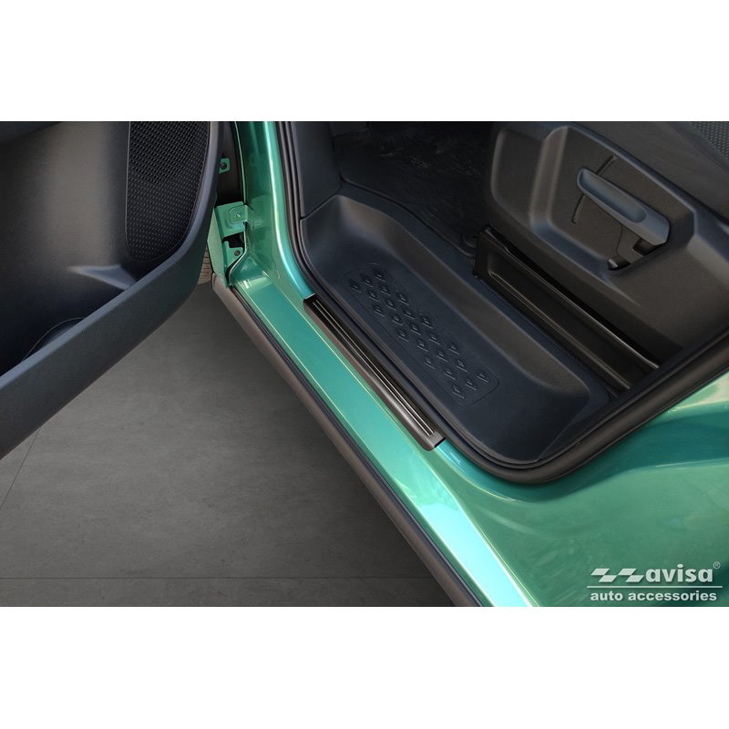 Seuils de portes inoxydable noir sur mesure pour Volkswagen ID.Buzz 2022- - 'Lines' - 2-pièces