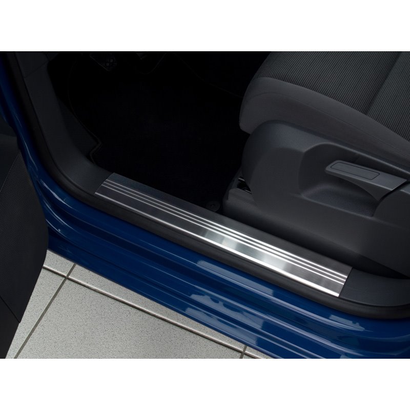 Seuils de portes inoxydable sur mesure pour Volkswagen Touran II 2010-2015 - 'Lines' - 4-pièces