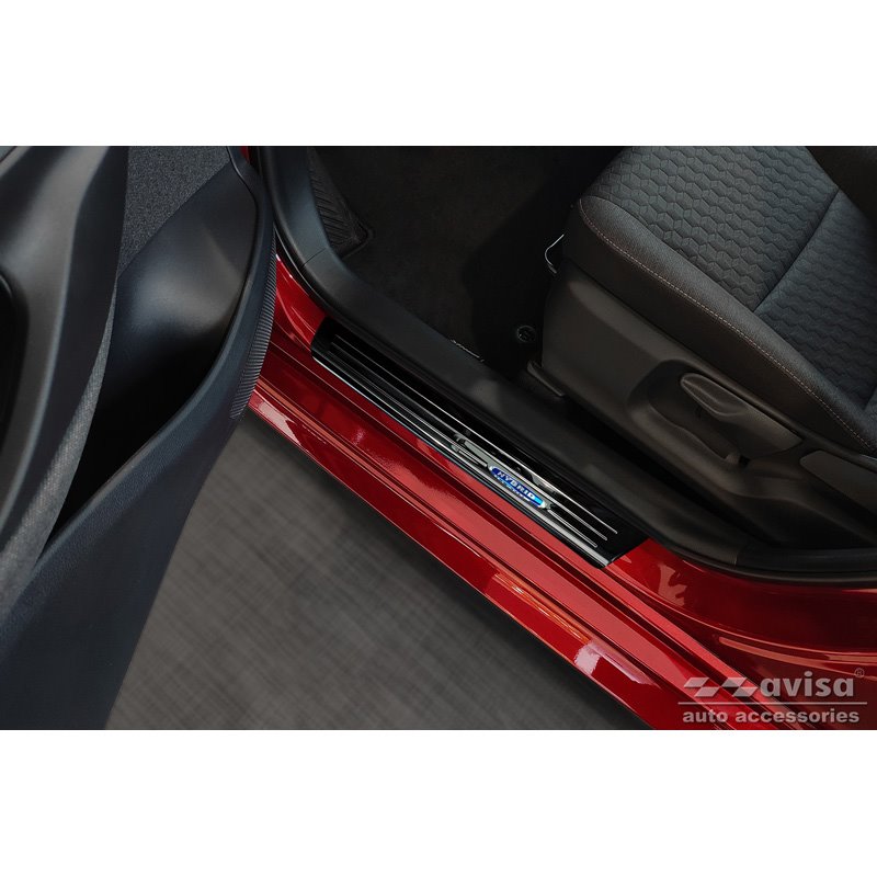 Seuils de portes inoxydable noir sur mesure pour Toyota Yaris IV Hatchback 2020-2024 & Facelift 2024- 'Hybrid' - 4-pièces