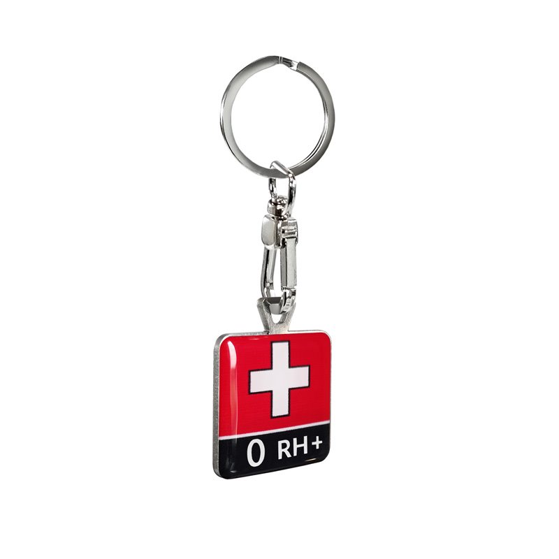 Porte-clés en acier inoxydable - 'Blood Type' 0 RH+