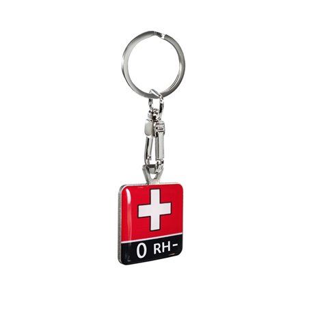 Porte-clés en acier inoxydable - 'Blood Type' 0 RH-