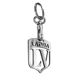 Porte-clés en acier inoxydable - 'Lettonie' (Argent)