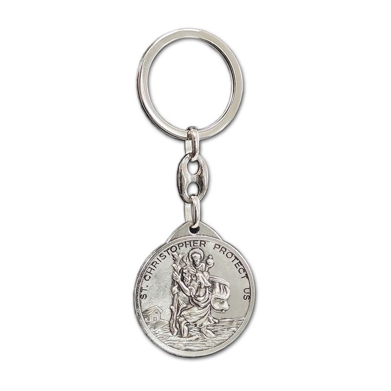 Porte-clés en acier inoxydable - 'St.Christopher / St.John Paul II' (Argent) - Double-face 'V2'