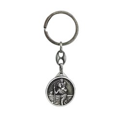 Porte-clés en acier inoxydable - 'St.Christopher' & 'Madonna of Czestochowa' (Argent)