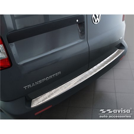 Protection de seuil arrière inox sur mesure pour VW Transporter T5 2003-2015 (tous) & T6 2015- / FL 2019- (portes arrière) 'XL' Protection de seuil arrière inox sur mesure pour VW Transporter T5 2003-2015 (tous) & T6 2015- / FL 2019- (portes arrière) 'XL'