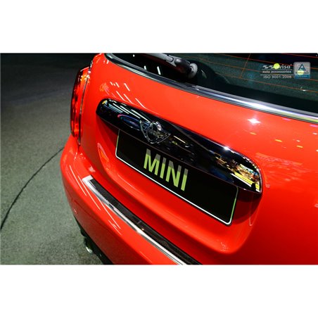 Protection de seuil arrière inox 'Deluxe' sur mesure pour Mini One/Cooper F56 3-portes 3/2014- Chromé/Carboné noir Protection de seuil arrière inox 'Deluxe' sur mesure pour Mini One/Cooper F56 3-portes 3/2014- Chromé/Carboné noir
