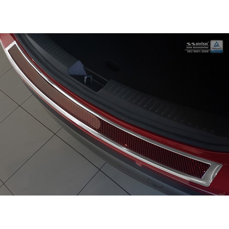 Protection de seuil arrière inox 'Deluxe' sur mesure pour Mazda CX-5 2014- Chromé/Carboné noir-rouge