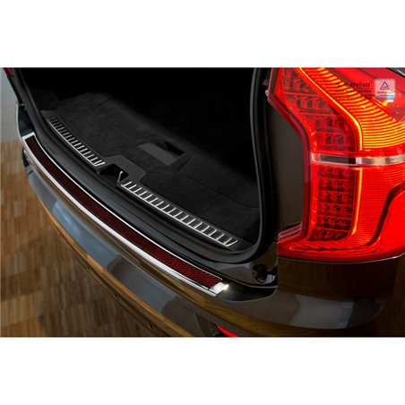 Protection de seuil arrière inox 'Deluxe' sur mesure pour Volvo XC90 2015 Chromé/Carboné noir-rouge Protection de seuil arrière inox 'Deluxe' sur mesure pour Volvo XC90 2015 Chromé/Carboné noir-rouge