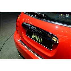 Protection de seuil arrière inox 'Deluxe' sur mesure pour Mini One/Cooper F56 3-portes 3/2014- Chromé/Carboné noir-rouge