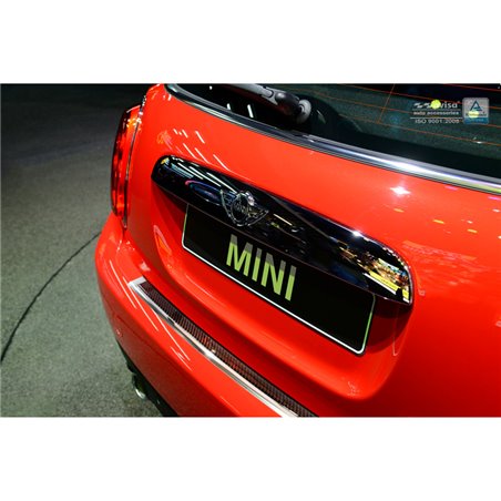 Protection de seuil arrière inox 'Deluxe' sur mesure pour Mini One/Cooper F56 3-portes 3/2014- Chromé/Carboné noir-rouge Protection de seuil arrière inox 'Deluxe' sur mesure pour Mini One/Cooper F56 3-portes 3/2014- Chromé/Carboné noir-rouge