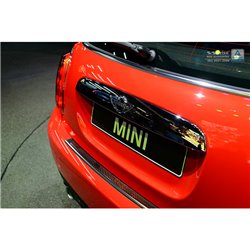 Protection de seuil arrière inox 'Deluxe' sur mesure pour Mini One/Cooper F56 3-portes 3/2014- Noir/Carboné noir-rouge