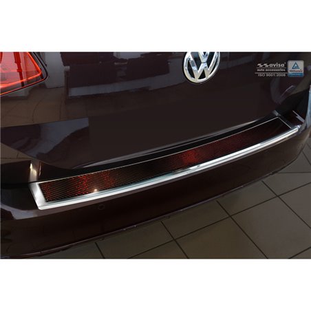Protection de seuil arrière inox 'Deluxe' sur mesure pour Volkswagen Passat 3G Variant 2014-2023 Chromé/Carboné noir-rouge Protection de seuil arrière inox 'Deluxe' sur mesure pour Volkswagen Passat 3G Variant 2014-2023 Chromé/Carboné noir-rouge