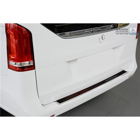 Protection de seuil arrière inox 'Deluxe' sur mesure pour Mercedes Vito W447 2014-2019 & Facelift 2019- Chromé/Carboné noir-roug Protection de seuil arrière inox 'Deluxe' sur mesure pour Mercedes Vito W447 2014-2019 & Facelift 2019- Chromé/Carboné noir-roug