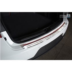 Protection de seuil arrière inox 'Deluxe' sur mesure pour Porsche Macan 2014- Chromé/Carboné noir-rouge