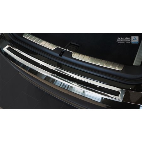 Protection de seuil arrière inox 'Deluxe' sur mesure pour BMW X6 F16 2014-2019 Chromé/Carboné noir excl. Paquet-M Protection de seuil arrière inox 'Deluxe' sur mesure pour BMW X6 F16 2014-2019 Chromé/Carboné noir excl. Paquet-M