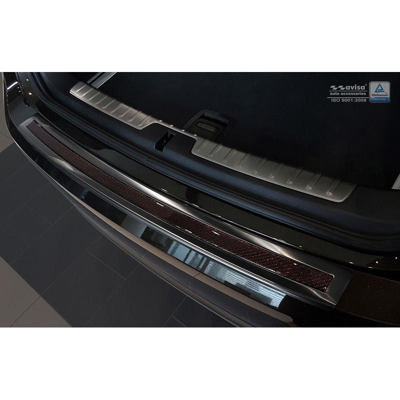 Protection de seuil arrière inox 'Deluxe' sur mesure pour BMW X6 F16 2014-2019 Noir/Carboné noir-rouge excl. Paquet-M