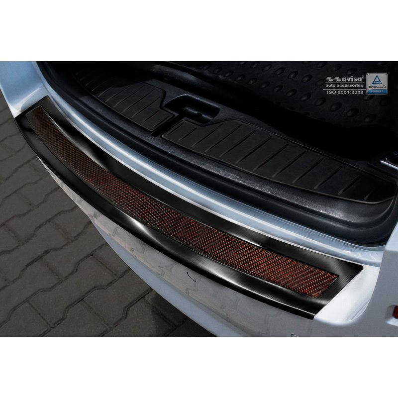 Protection de seuil arrière inox 'Deluxe' sur mesure pour BMW Série 5 F11 Touring 2010-2016 Noir/Carboné noir-rouge