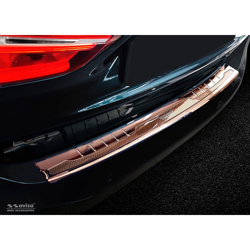 Protection de seuil arrière inox 'Deluxe' sur mesure pour BMW X1 F48 2015-2022 'Performance' Cuivre/Carbone Cuivre