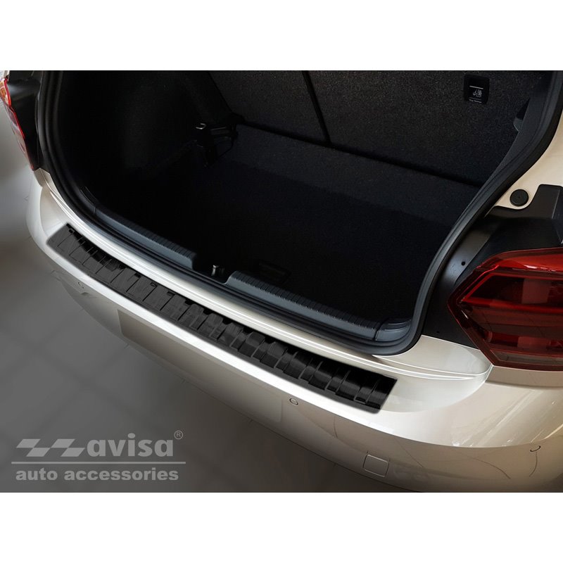 Protection de seuil arrière inox noir sur mesure pour Volkswagen Polo VI 5-portes 2017-2021 & Facelift 2021- 'Ribs'