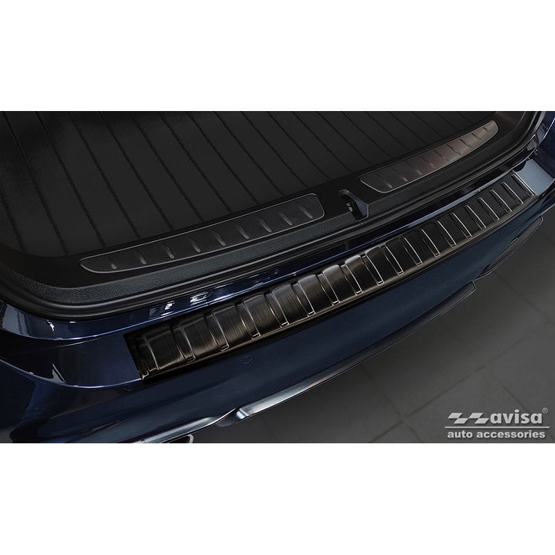 Protection de seuil arrière inox noir sur mesure pour BMW Série-3 (F31) Touring 2012-2015 & FL 2015-2019 'Ribs'